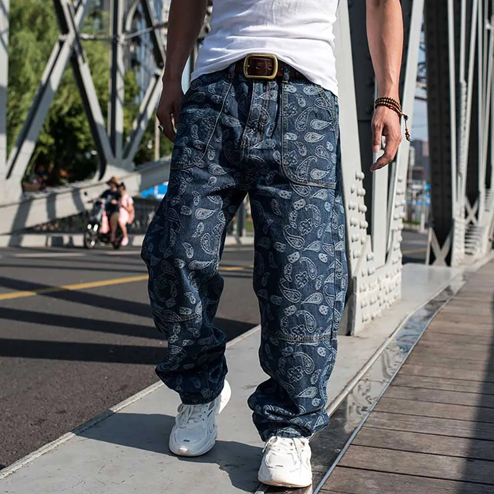 Trendy Men Plus Size Jeans Loose Baggy Casual Denim Pants Straight Trousers Hiphop Harem Jeans Streetwear Men Clothing